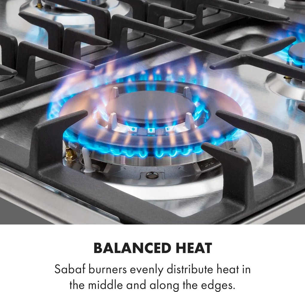 Klarstein Ignito 4 Zonen, plită pe gaz, 4 arzătoare Sabaf, oțel inoxidabil, argintiu