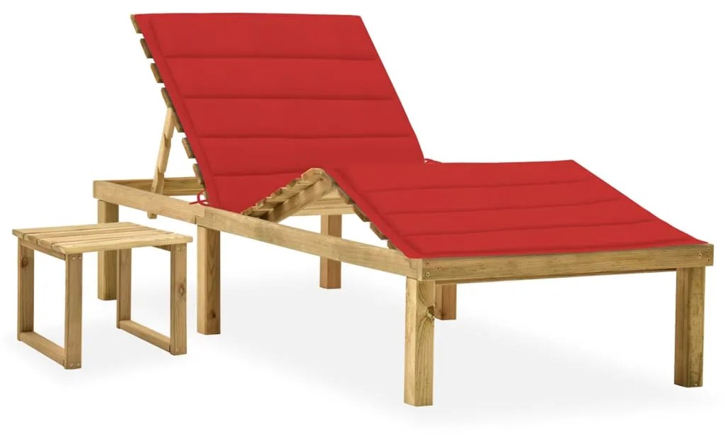 vidaXL Șezlong de grădină cu masă și pernă, lemn de pin tratat