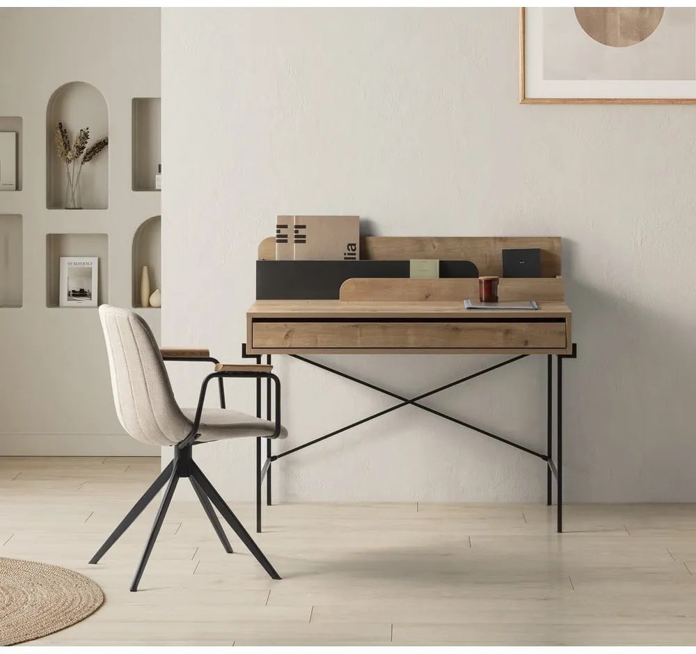 Birou de tip secretaire din lemn de stejar 60x113 cm Lila – Marckeric