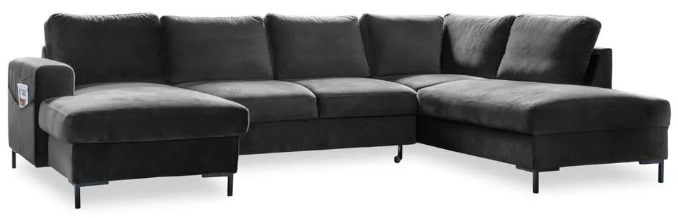 Canapea extensibilă din catifea în formă de „U” cu șezlong pe partea dreaptă Miuform Lofty Lilly, gri închis