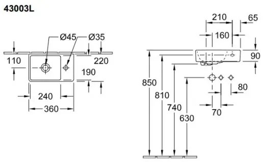 Villeroy & Boch AVENTO - lavoar suspendat 36x22 cm ceramică/alb - 43003L01