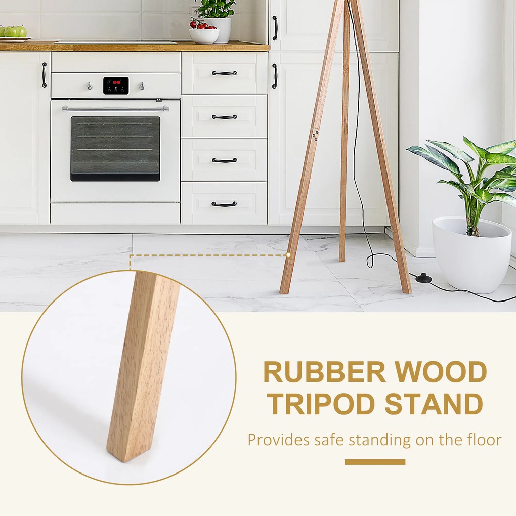 HOMCOM Modern Design Three Legged Floor Lamp Vertical Decoration Lamp, Bedroom and Office,  Beige Lampshade  HOMCOM Lampada da terra treppiede in legno con lampadine E27 moderno per camera ufficio paralume beige Ф45 x 152cm