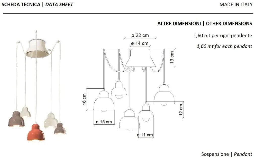 Lustra cu 5 pendule design italian realizat manual din ceramica BERIMBAU Mix