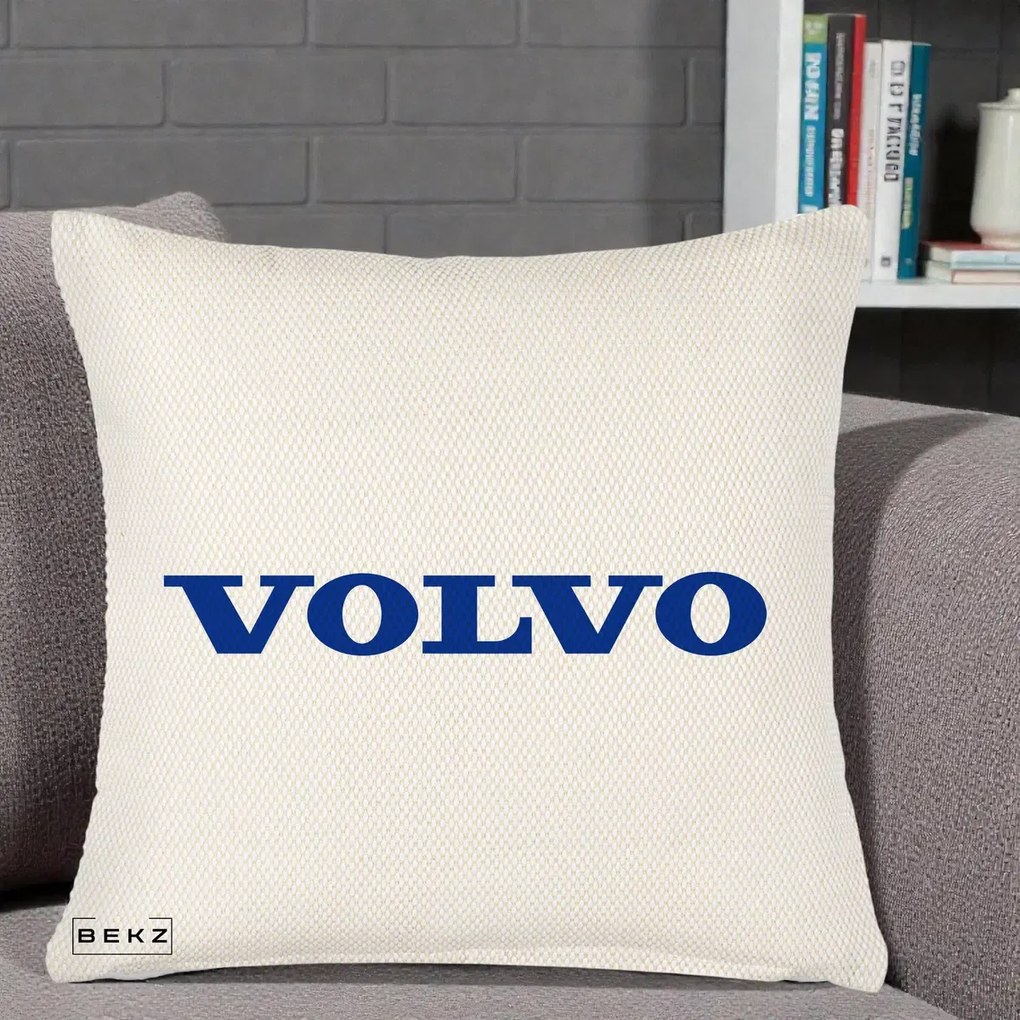Perna Personalizata cu emblema Volvo, 40x40 cm, Crem Reliefat, Husa Detasabila, Perna Inclusa, BEKZ®