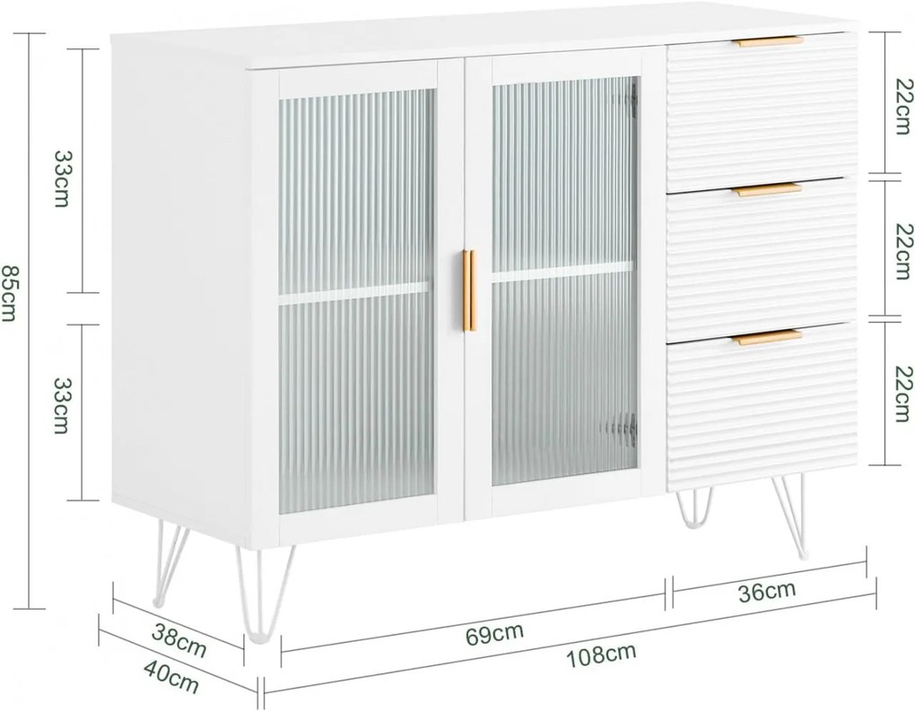 COA26 - Comoda, 108 cm, dulap living, dormitor sau hol cu 3 sertare si dulap - Alb