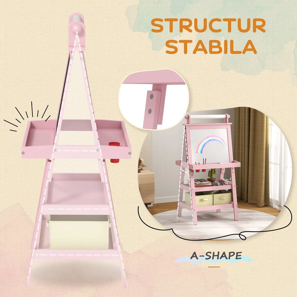 AIYAPLAY Tablă de Desen Dublă Pentru Copii 3-6 Ani, 59x48x118 cm, Roz | Aosom Romania