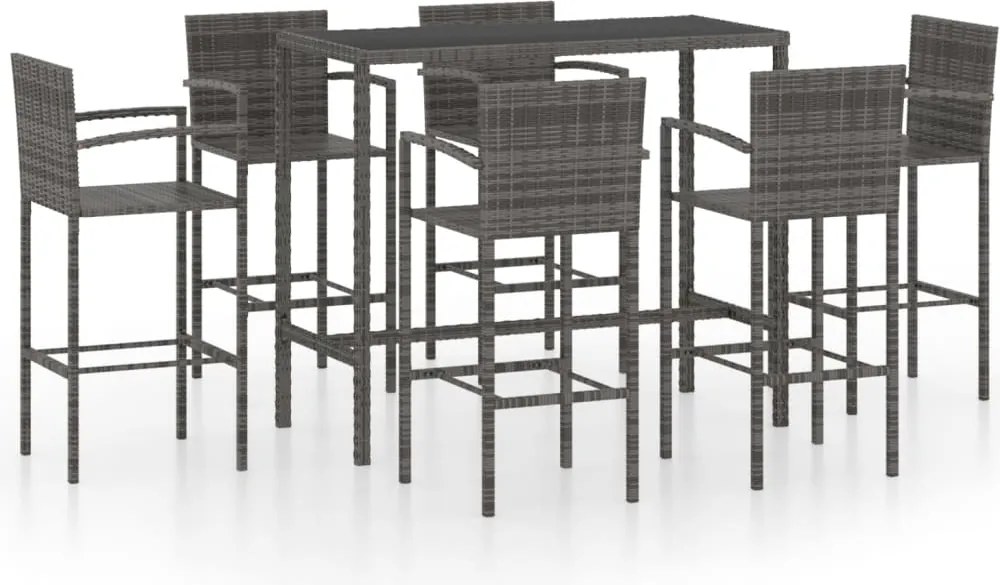 vidaXL Set mobilier bar de grădină, 7 piese, gri, poliratan