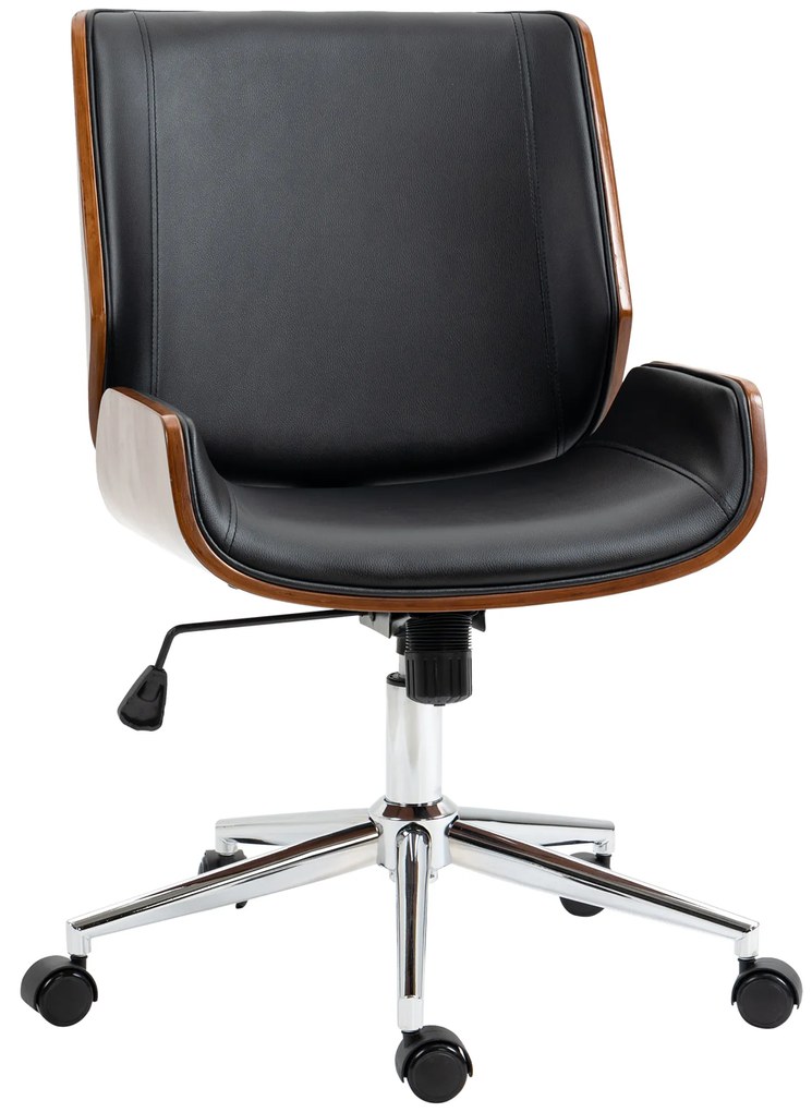 Vinsetto Scaun de birou Vintage, căptușit, din piele ecologică, lemn și oțel, 53x60x86-96 cm, negru și maro închis | Aosom Romania