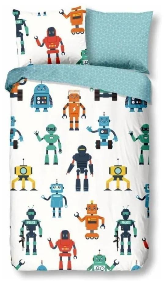 Lenjerie de pat din bumbac pentru copii Good Morning Robots, 140 x 200 cm