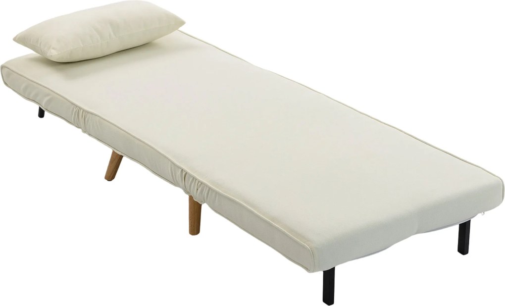 HOMCOM Fotoliu-șezlong convertibil 3 în 1 pat/fotoliu 1 loc, spătar 5 poziții, material textil cu pernă, crem | Aosom Romania