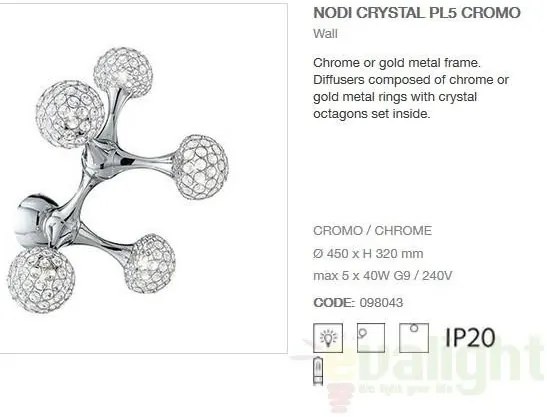 Aplica de perete moderna, finisaj cromat, NODI CRYSTAL PL5 098043