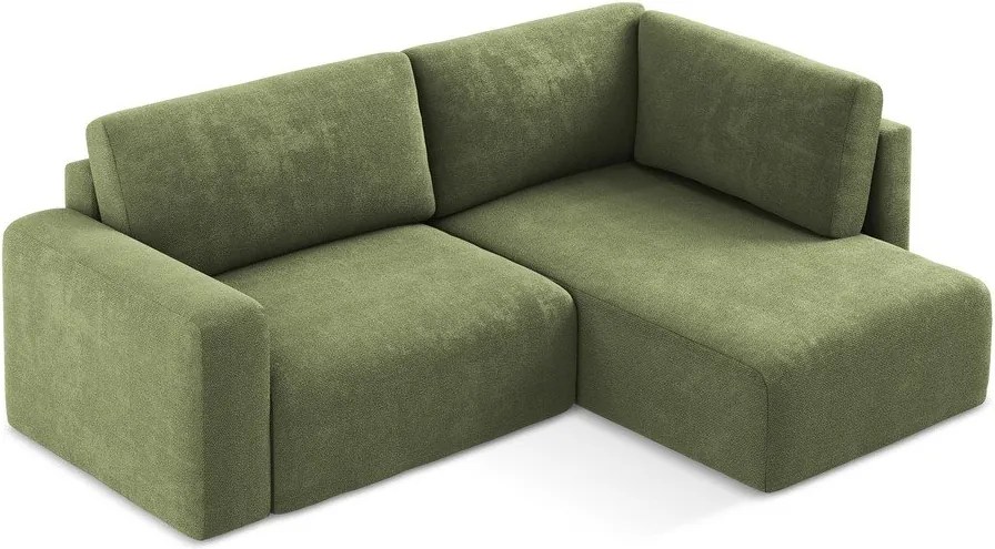 Colțar verde extensibil/cu spațiu de depozitare cu tapițerie din chenille (cu colț pe partea dreaptă/în formă de ”L”) Kona – Makamii