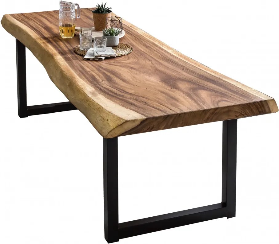 Masa dreptunghiulara cu blat din lemn de suar Tables &amp; Benches 220 x 100 x 78,5 cm maro/negru