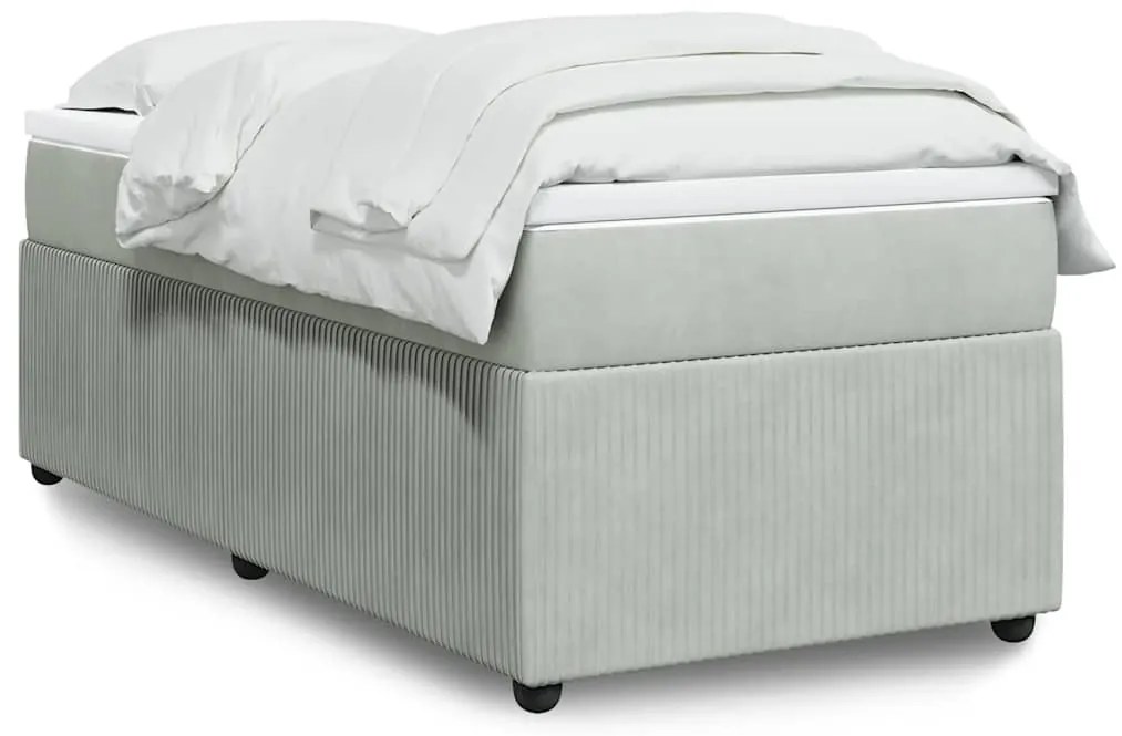 vidaXL Pat box spring cu saltea, gri deschis, 90x190 cm, catifea