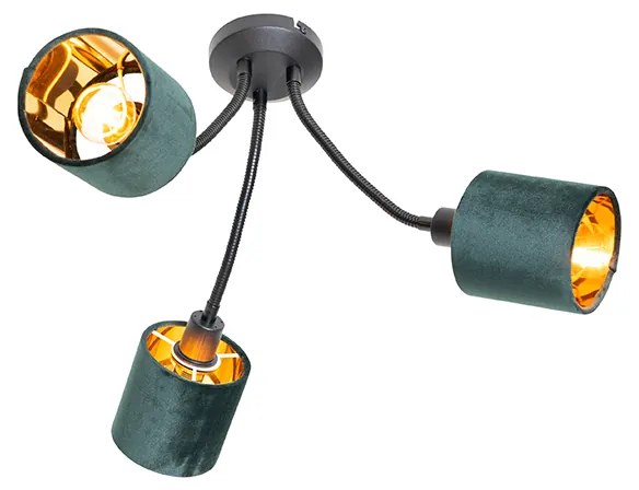 Plafoniera moderna neagra cu abajur verde 3 lumini - Merwe