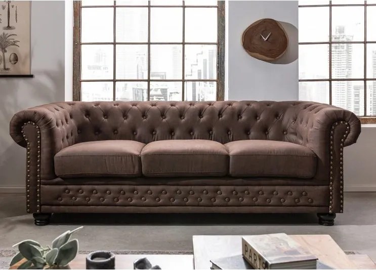 Canapea clasica stil englezesc Chesterfield II 3 locuri, maro vintage