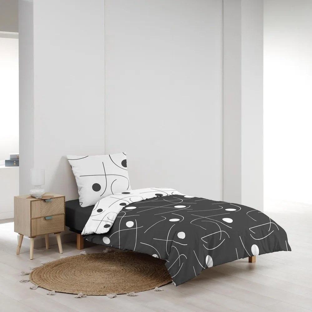 Lenjerie de pat albă-gri închis din microfibră pentru pat de o persoană 140x200 cm Sonate – douceur d'intérieur