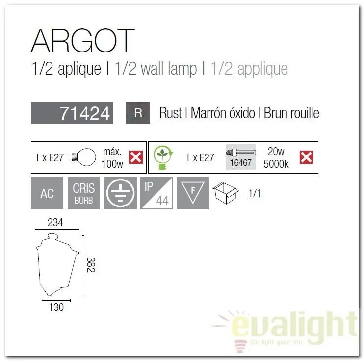 1/2 Aplica de perete exterior IP44 Argot 71424