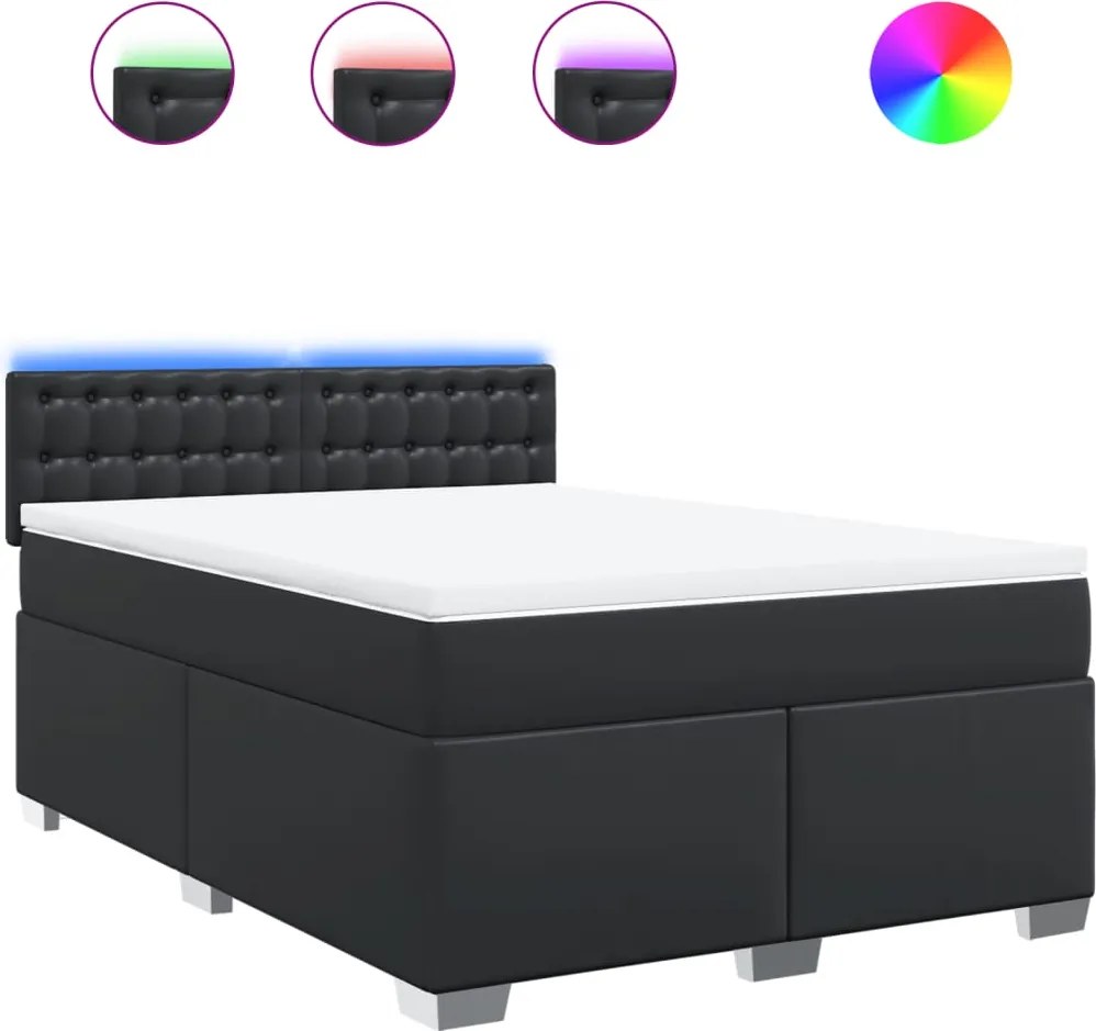 vidaXL Pat box spring cu saltea, negru, 140x200 cm, piele ecologică