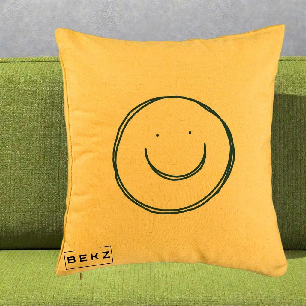 Perna Decorativa Smile Desen Minimalist, 40x40 cm, Galben, Husa Detasabila, Perna Inclusa, BEKZ®