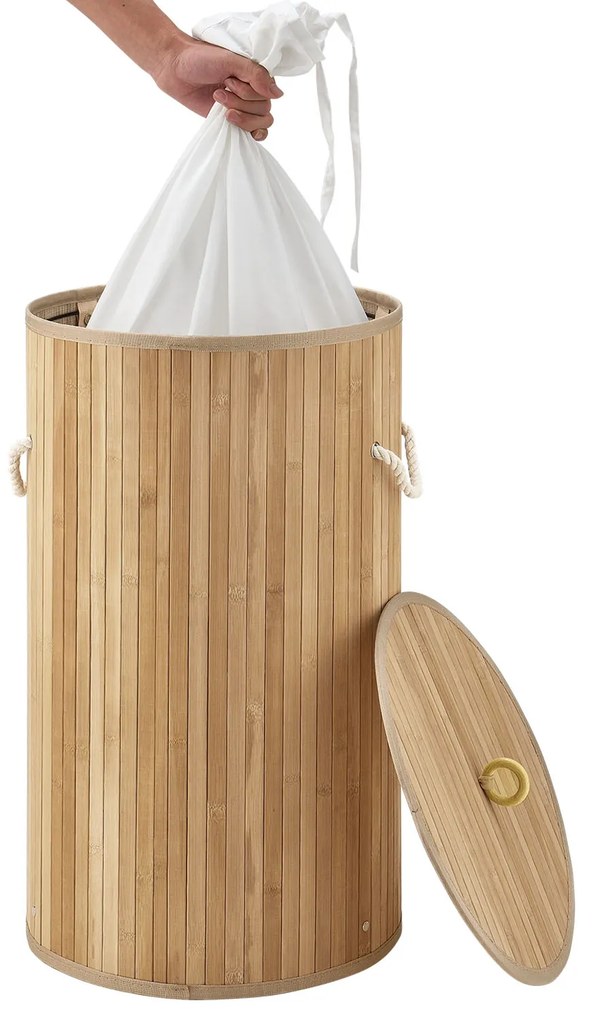 Juskys Coș de rufe din bambus Curly Round - natural