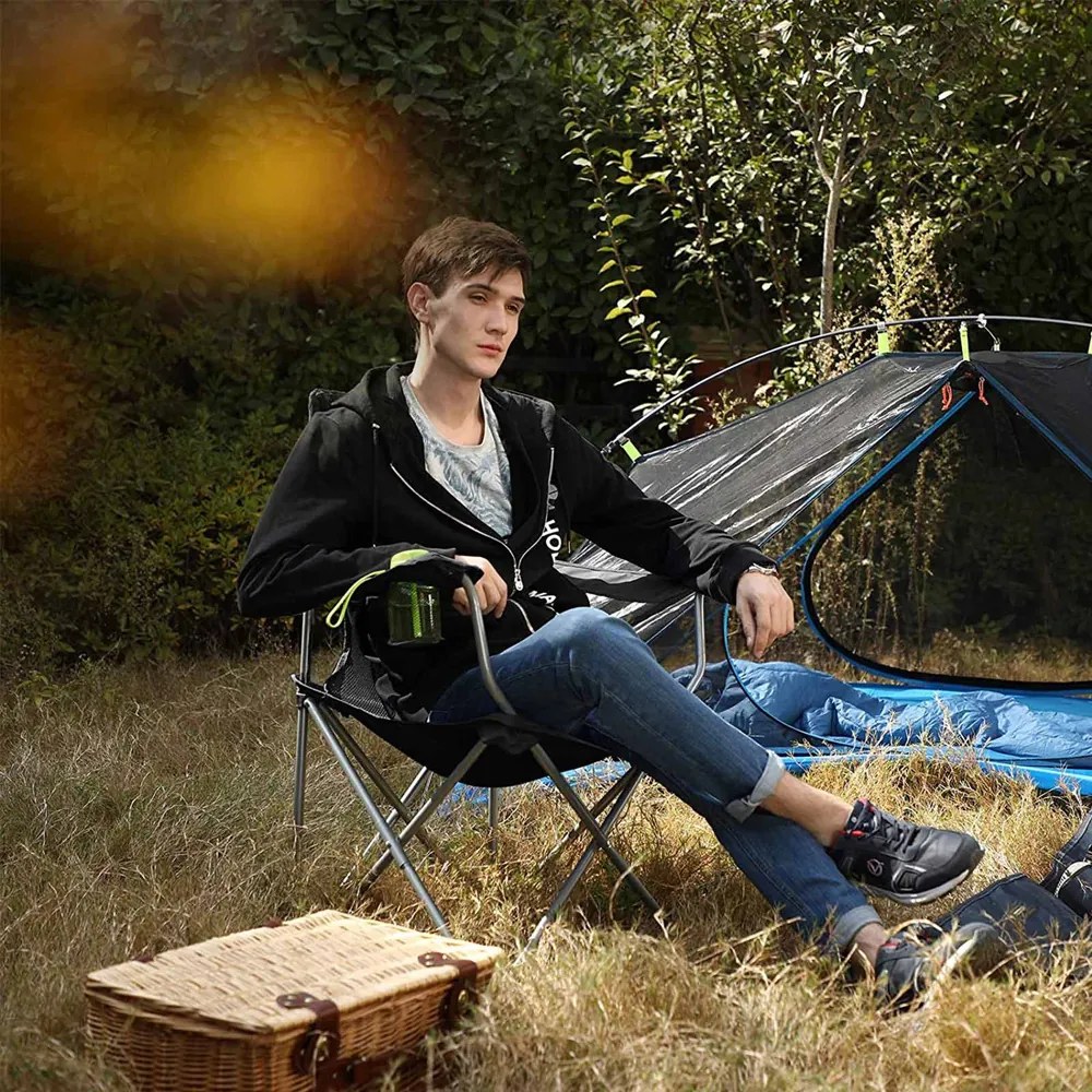 Scaune de camping NOMAD, set 2 buc., negru SongmicsHome