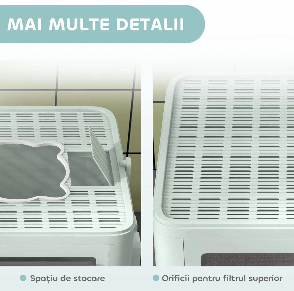 PawHut Litieră de nisip pentru pisici cu Capac, Intrare Dublă, Sertar, Lopățică, Verde | Aosom Romania