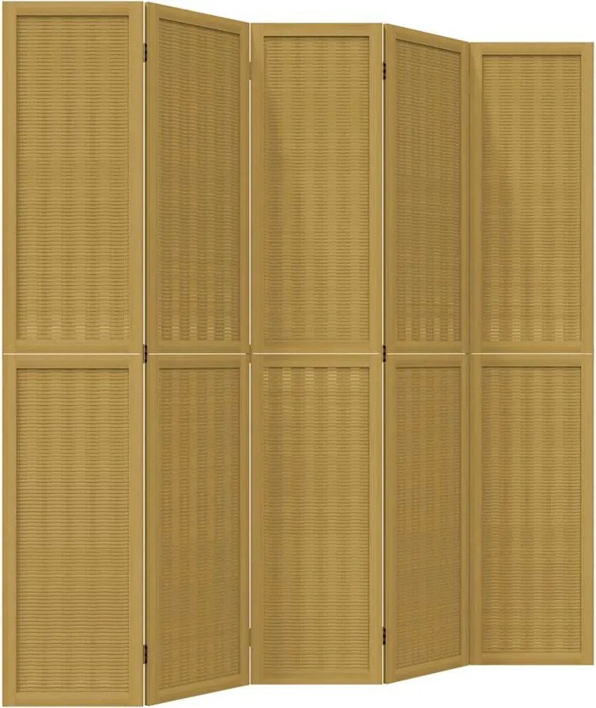 vidaXL Paravan de cameră cu 5 panouri, maro, lemn masiv paulownia