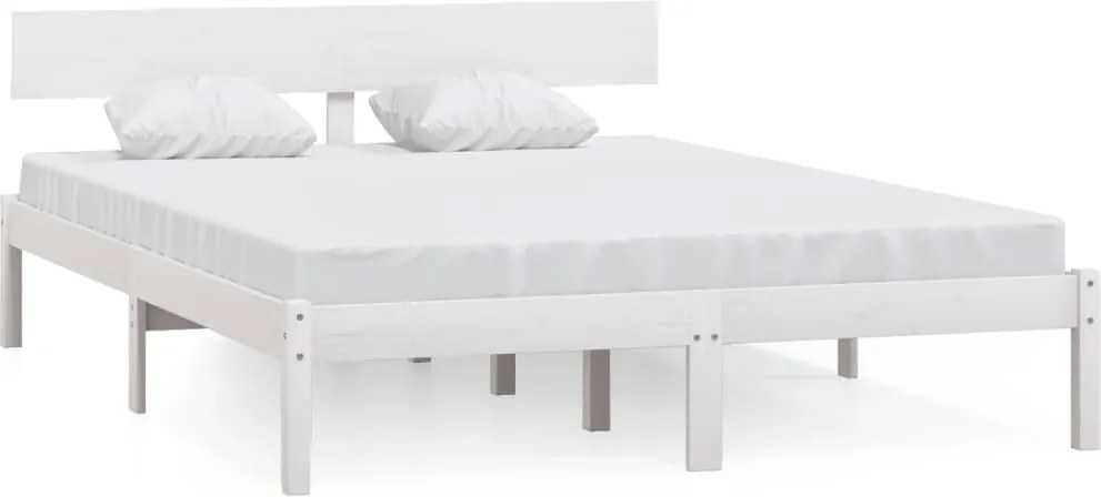 vidaXL Cadru de pat, alb, 140x190 cm, lemn masiv de pin
