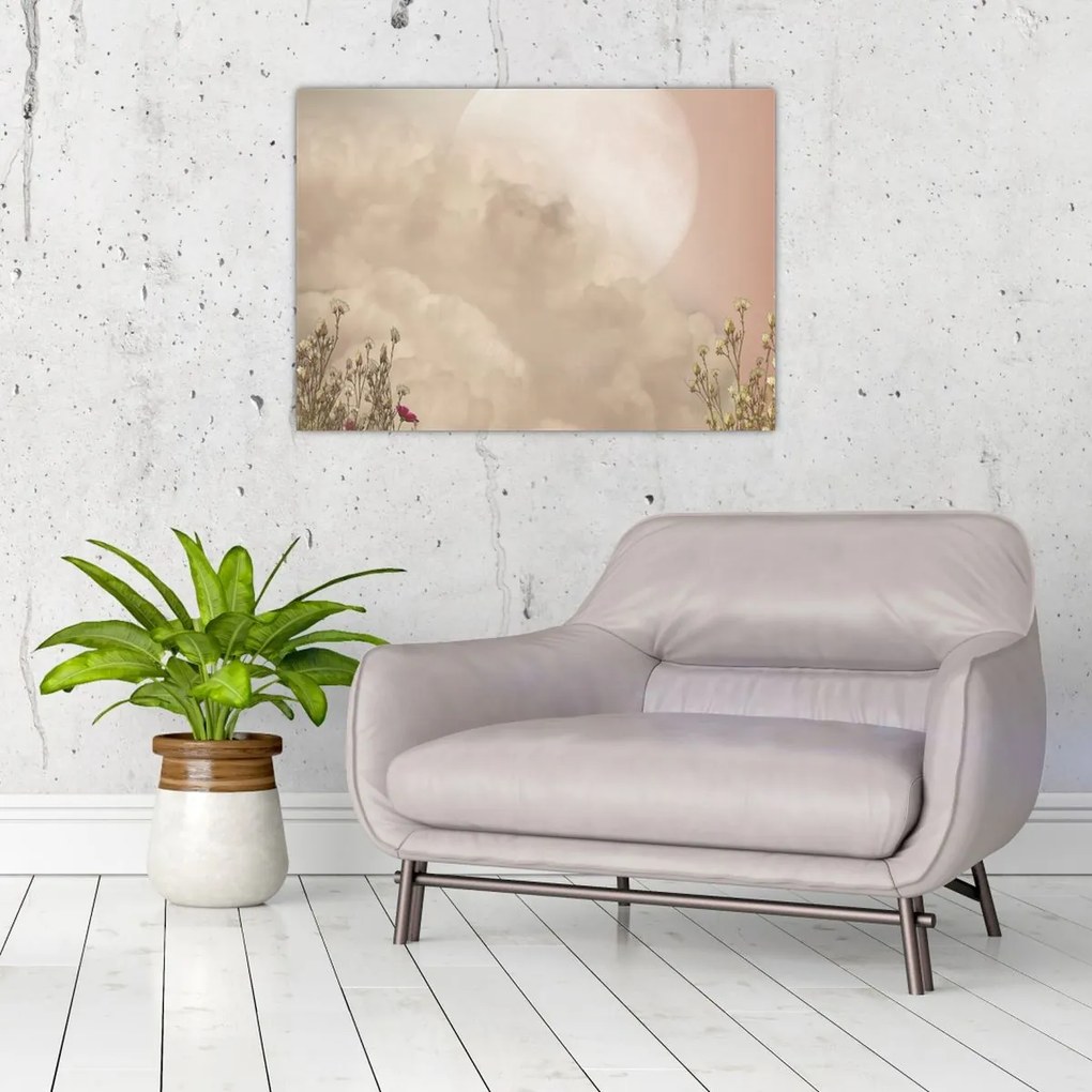 Tablou pe sticlă - Luna plină roz (70x50 cm)