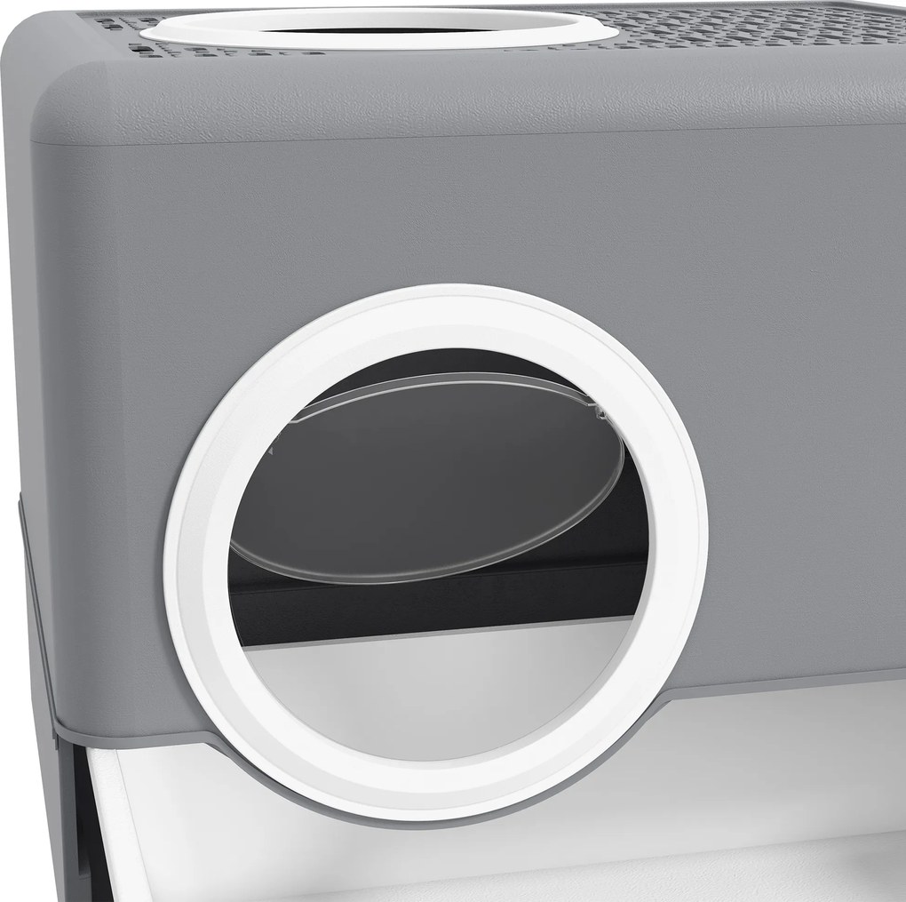 PawHut Litieră pentru Pisici cu Capac, Lopețică și Tăviță Detașabilă Gri | Aosom Romania