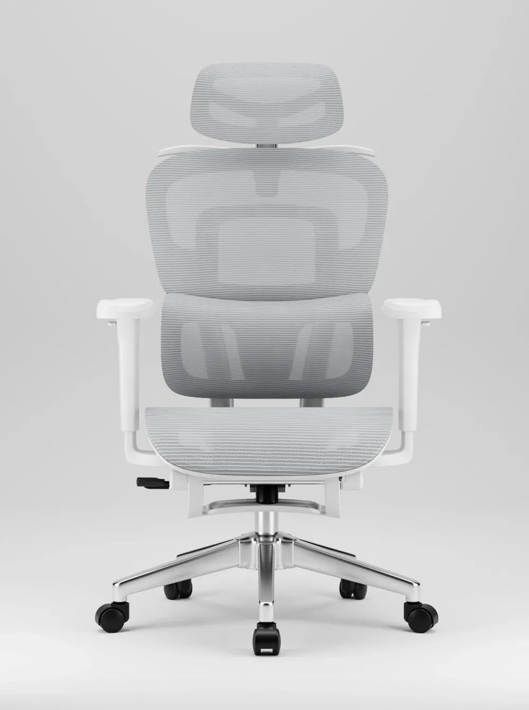 SIENA E15 Executive – Scaun Ergonomic cu Suport Lombar Reglabil pe Înălțime, Tetieră Reglabilă, Cotiere 3D, Șezut Extensibil, Reclinare 135°, Umeraș Integrat, Suport pentru Picioare și Bază Metalică, Mesh, Gri
