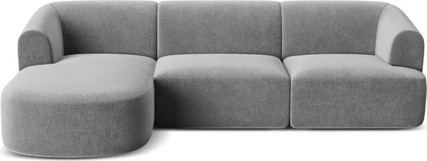 Colțar gri deschis cu tapițerie din catifea (cu colț pe partea stângă/cu șezlong) Campi – Cosmopolitan Design