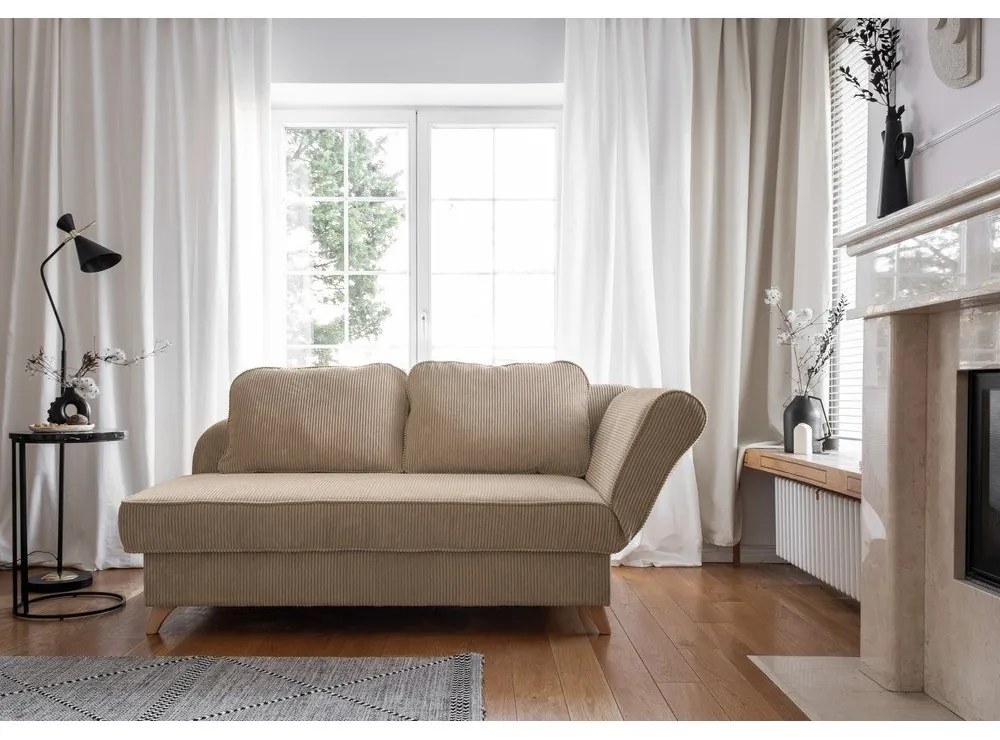 Șezlong taupe cu tapițerie din catifea reiată (cu colț pe partea dreaptă) Chic Charlotte – Miuform