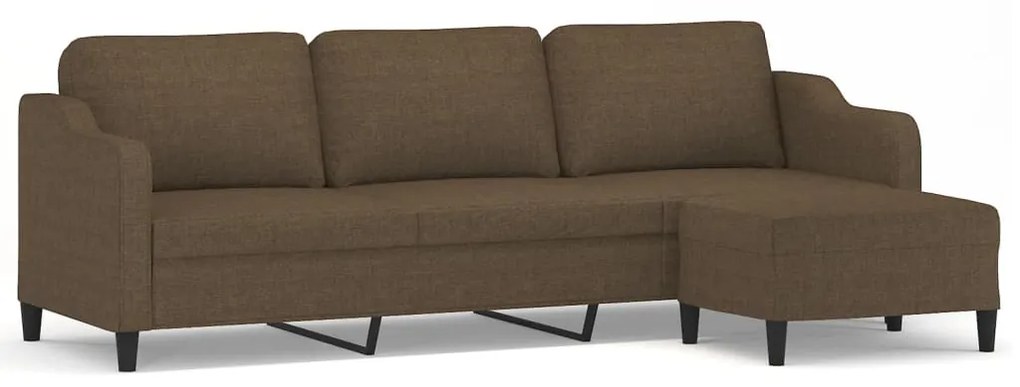 3153522 vidaXL Canapea cu 3 locuri și taburet, maro, 210 cm, textil