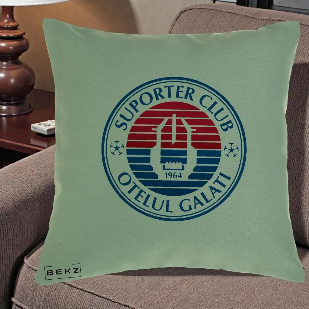 Perna Personalizata Otelul Galati Suporter Club 1964, 40x40 cm, Verde, Husa Detasabila, Perna Inclusa, BEKZ®