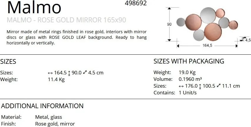 Decoratiune perete din inele metalice cu oglinda si sticla Malmo