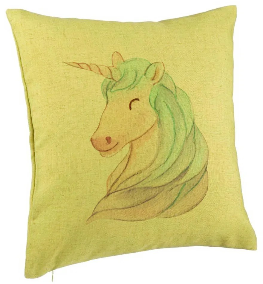 Perna Decorativa, Model Unicorns, 40x40 cm, Verde, Husa Detasabila, Burduf