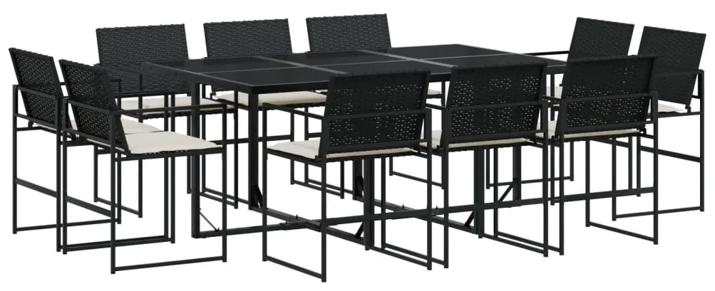 3295064 vidaXL Set mobilier de exterior cu perne, 11 piese, negru, poliratan