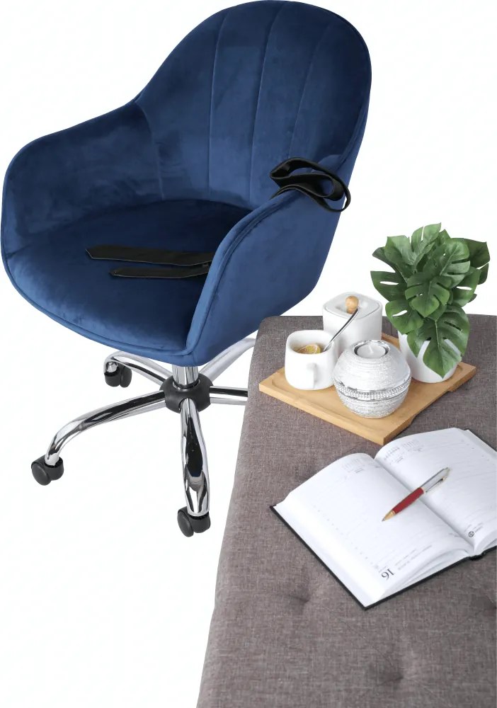 Scaun de birou, material textil din catifea albastru / crom, EROL