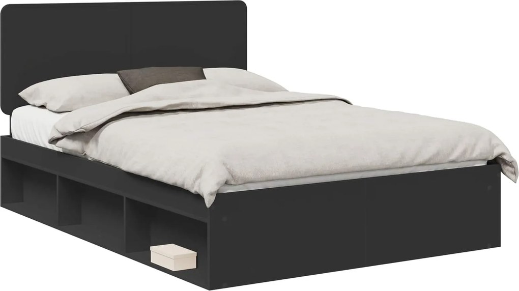 vidaXL Cadru de pat cu headboard Negru 150 x 200 cm Lemn de pin masiv