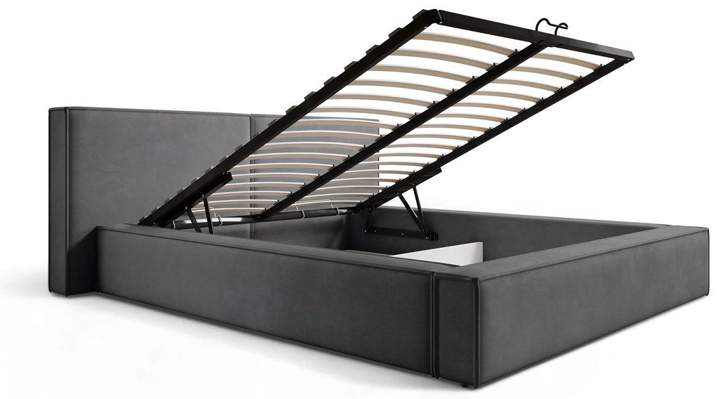 Pat tapițat Molino 160x200 cu spațiu depozitare - velur gri închis Castel 93