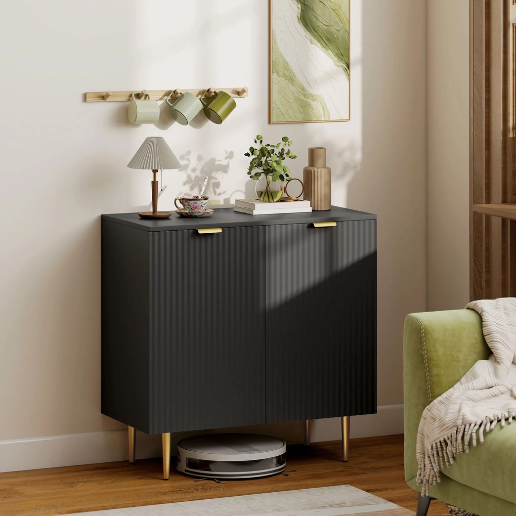 HOMCOM Bufet de bucătărie mobilier de depozitare cu 2 uși poliță reglabilă picioare metalice ridicate 80 x 40 x 80 cm negru | Aosom Romania