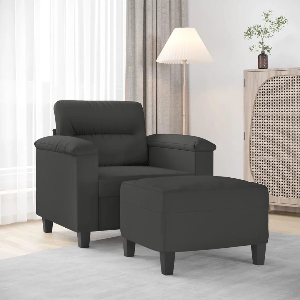 3153661 vidaXL Fotoliu canapea cu taburet, gri închis, 60 cm, microfibră