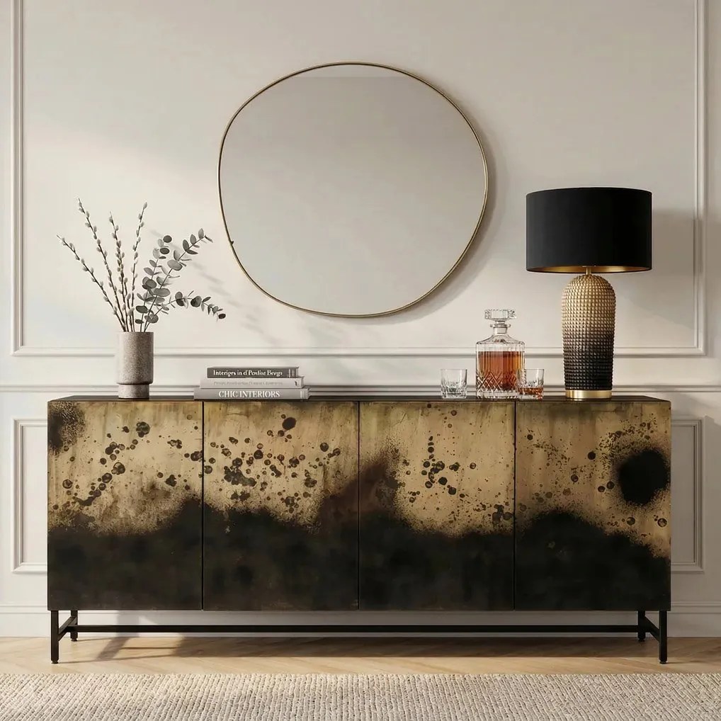 Comoda lemn masiv de mango negru cu auriu OXID 180cm