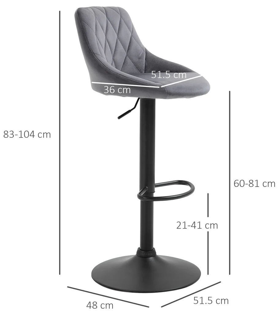 HOMCOM Scaun bar Reglabile in Inaltime cu Spatar, Greutate Suportata 120kg,51.5x48x83-104cm, gri | Aosom Romania