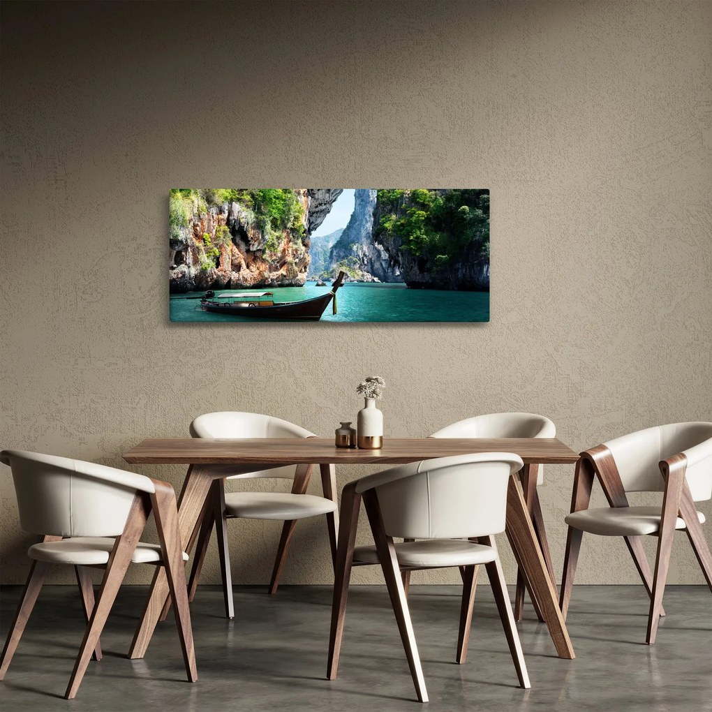 Tablou cu navă lungă pe plajă (120x50 cm)