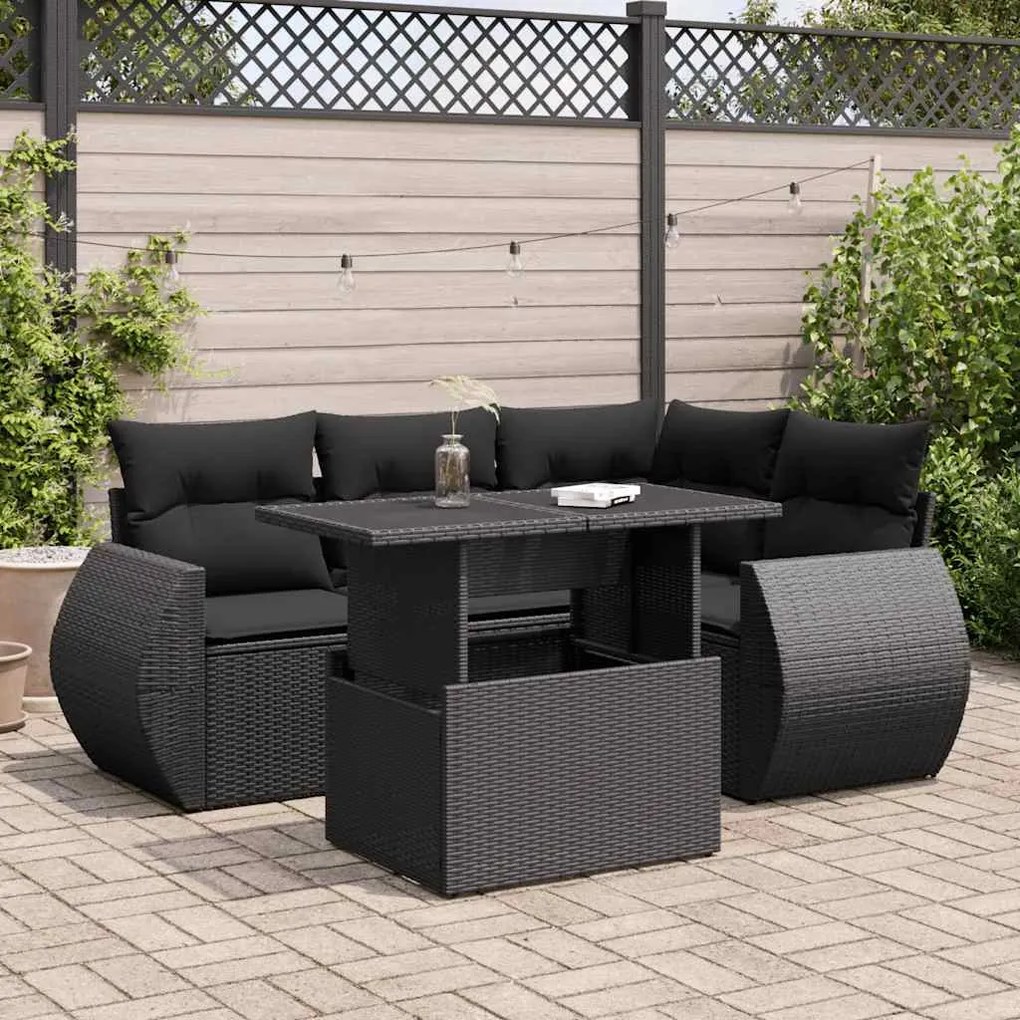 3326626 vidaXL Set mobilier de grădină cu perne, 5 piese, negru, poliratan