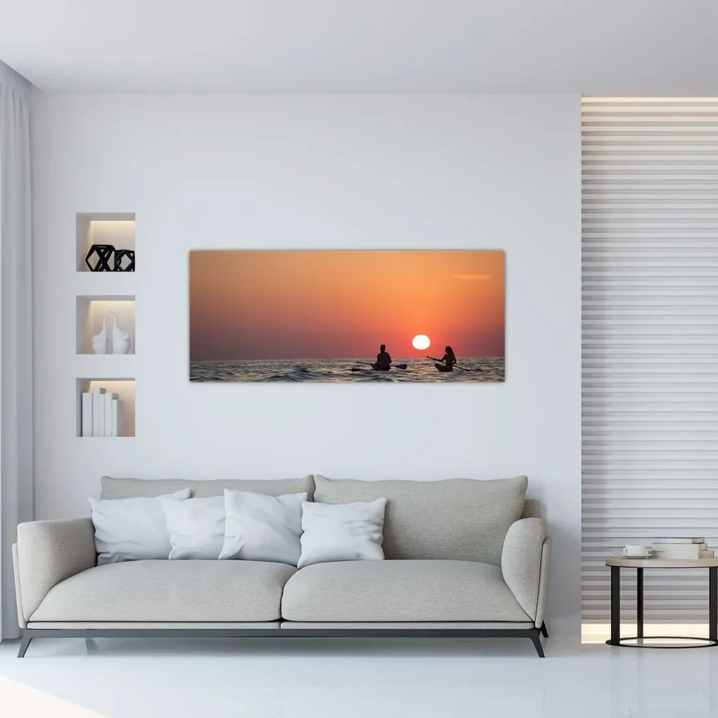 Tablou cu canoiști în apus de soare (120x50 cm), în 40 de alte dimensiuni noi