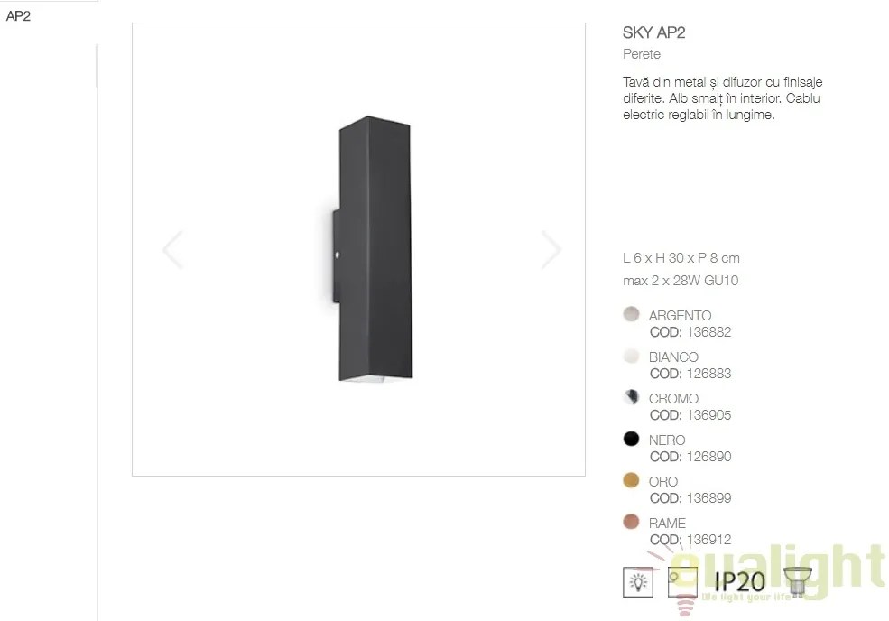 Aplica perete moderna Sky AP2 Negru 126890